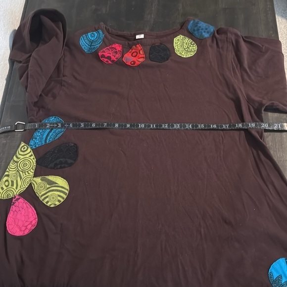 Nepal Brown Patchwork Flowers Pockets Bubble Hem Style Tunic Size Large - Picture 6 of 7